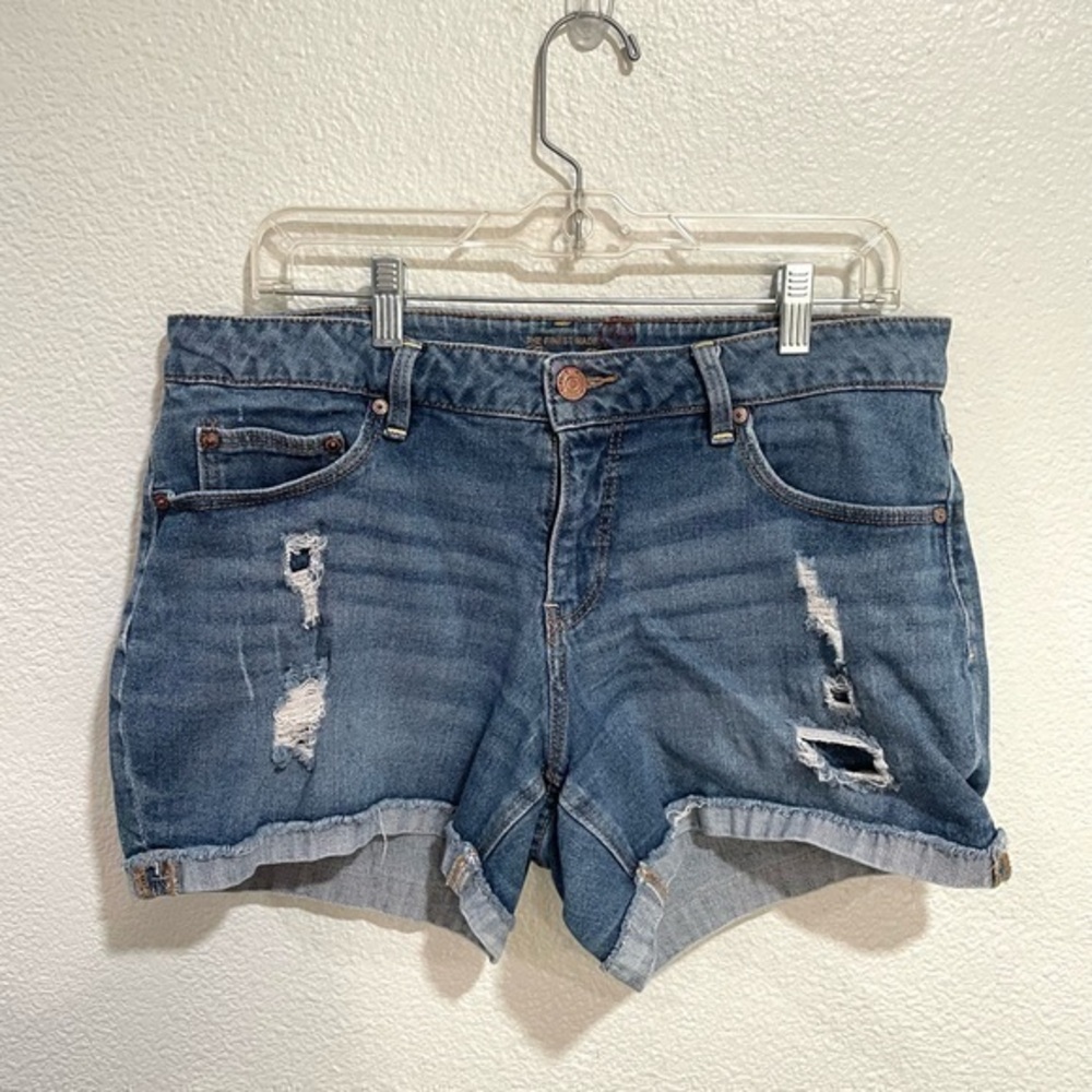 FADED GLORY distressed rolled hem high waist jean shorts size 14